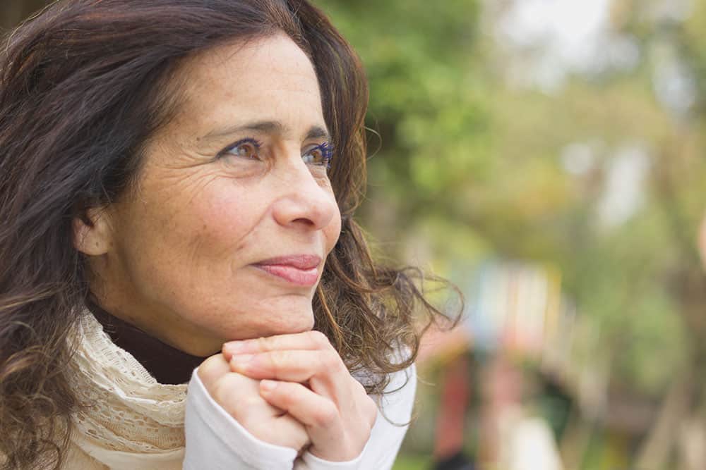  A middle-aged woman with crows feet