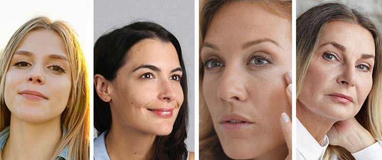 A collage of different women in their 20s, 30s, 40s, and 50s