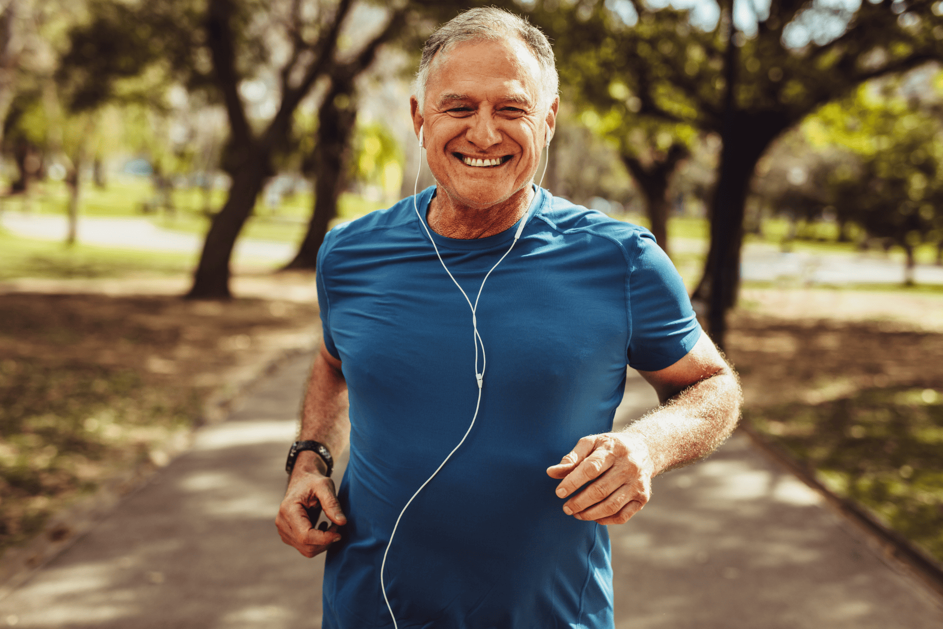 a middle aged man out for a run
