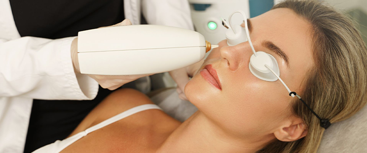 A woman receiving IPL facial treatment